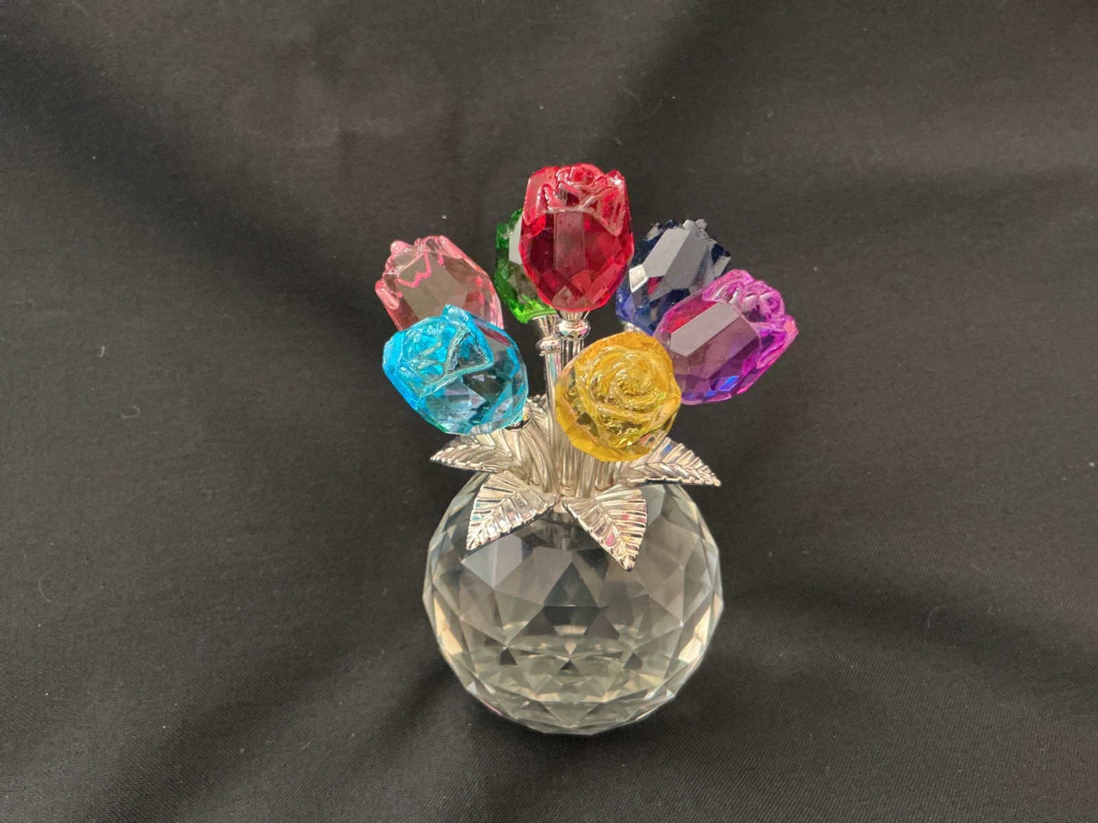 Crystal Colorful Rose Bud Glass Flowers With Rosr Bowl Vase Paperweight