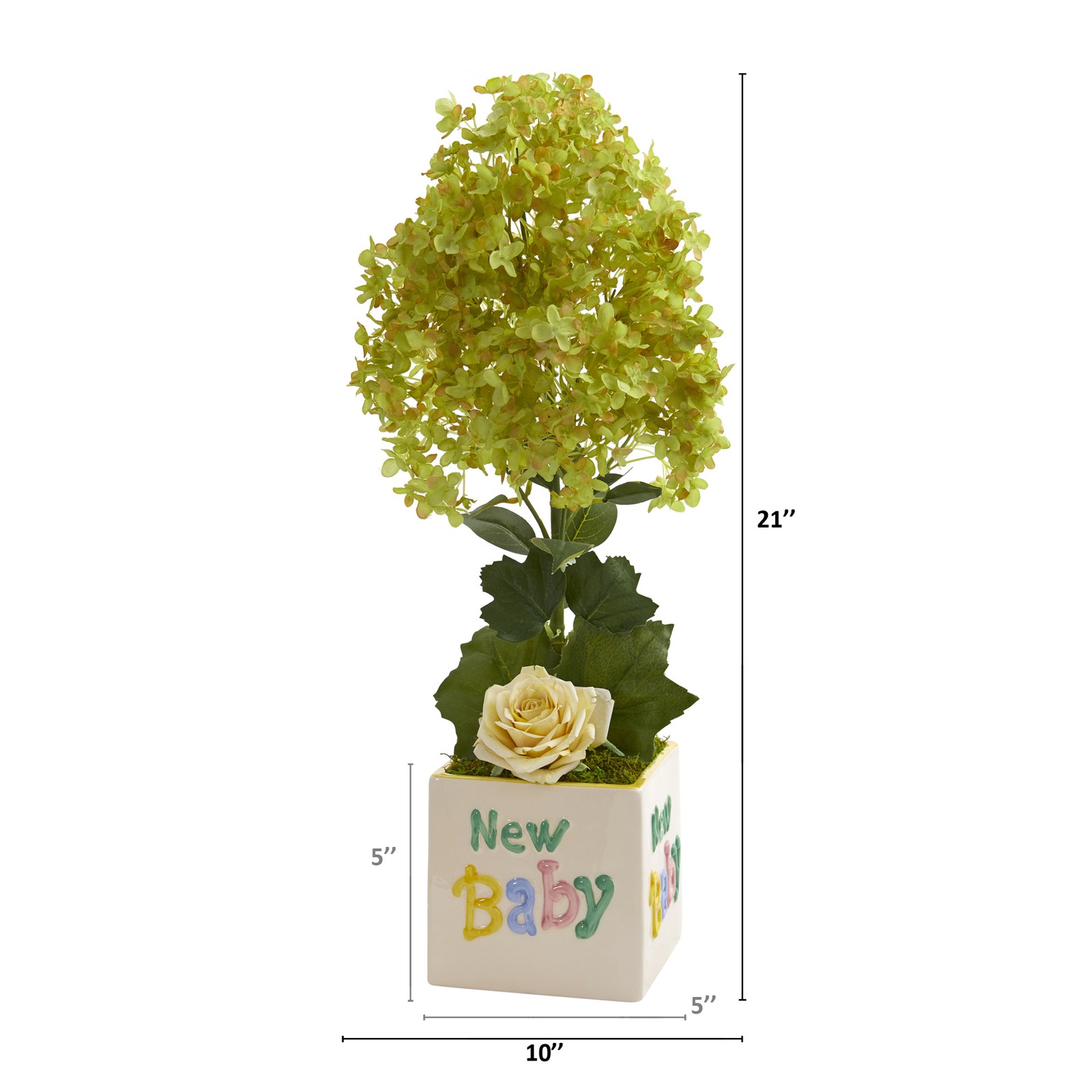 Nearly Natural 21″ Peegee Hydrangea & Rose Artificial Arrangement in Baby Vase