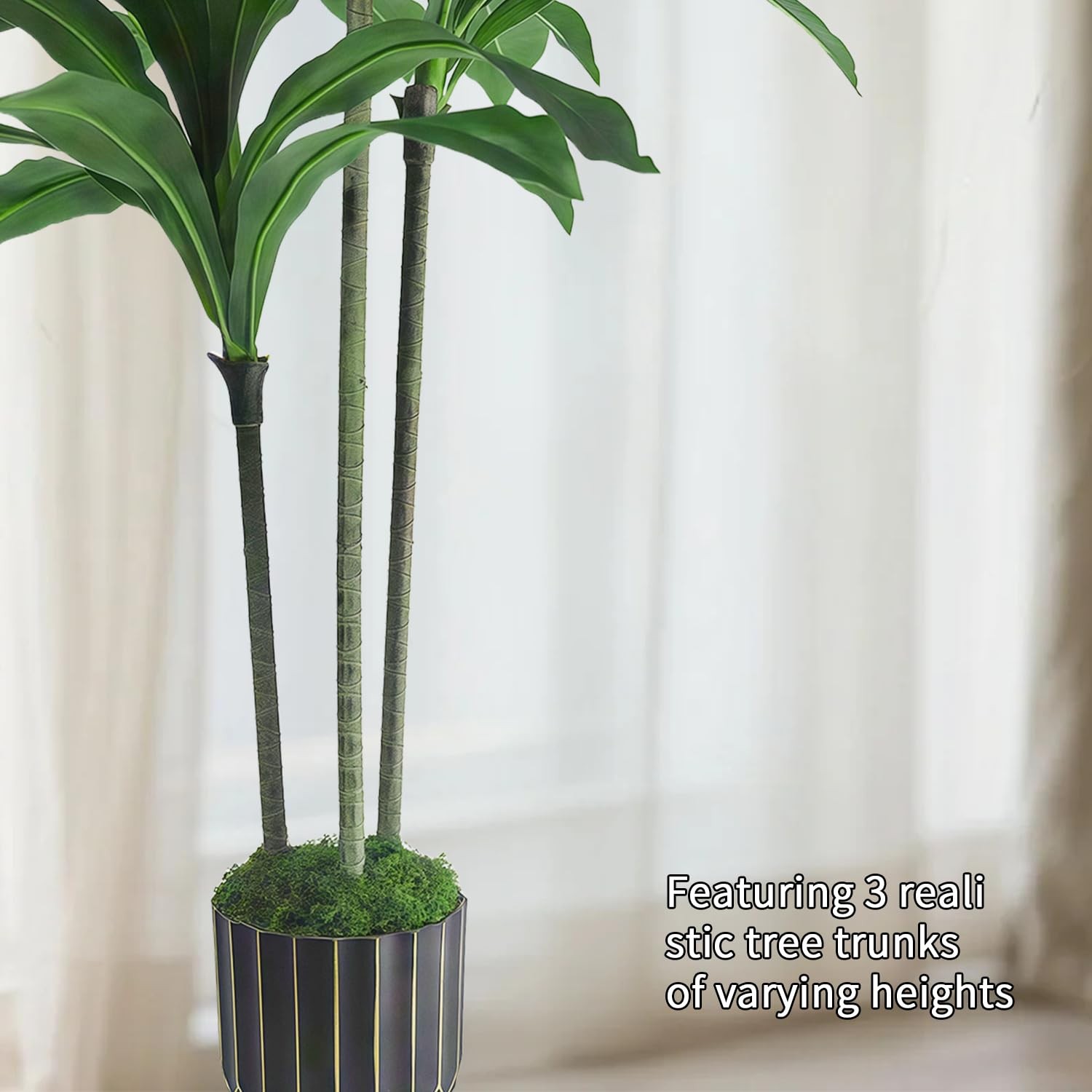 Artificial Dracaena Tree 48in – Fake Plants Tree with Black Planter – Faux Yu…
