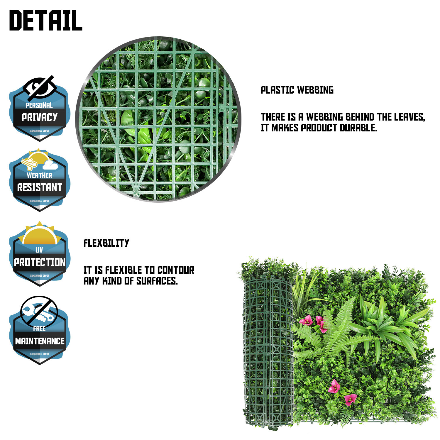 20″ Artificial Faux 3D Mix Leaves Wall Panel Fence Screen Home Outdoor Decor #12