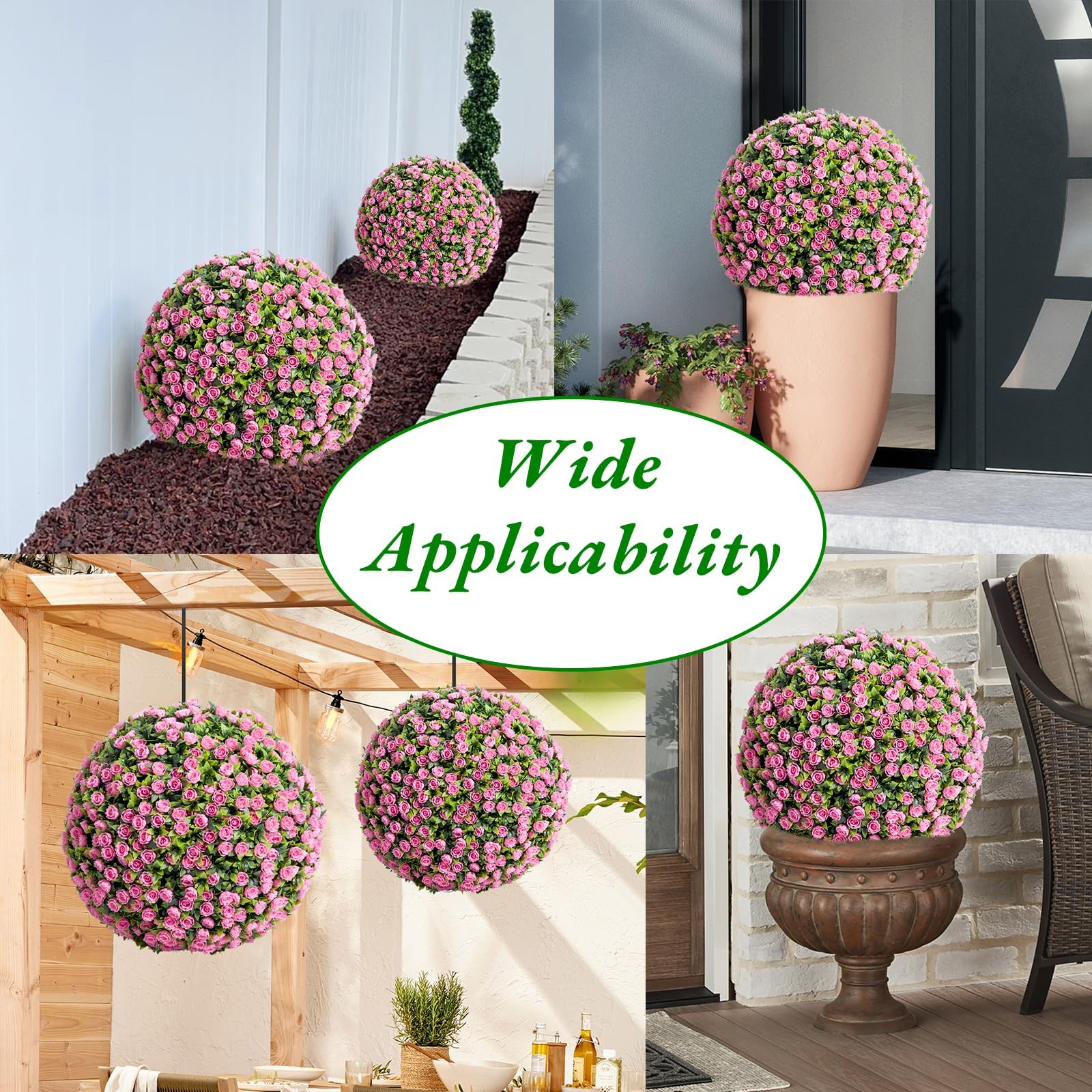 Garvee 2PCS Artificial Boxwood Topiary Balls for Home Decor Pink OD 44/45/55CM