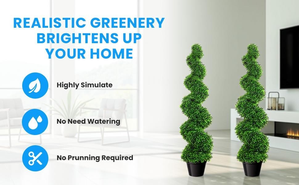 38.2 Inch Spiral Boxwood Topiary Trees 2 PCS Faux Fake Plants w/ Rust Frame