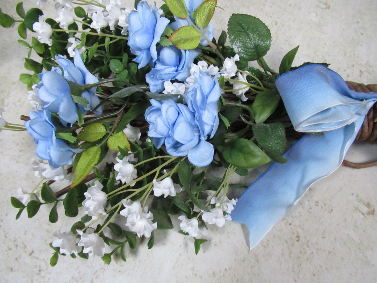NEW blue roses white flowers swag hanging wall decoration 24″ X 9″