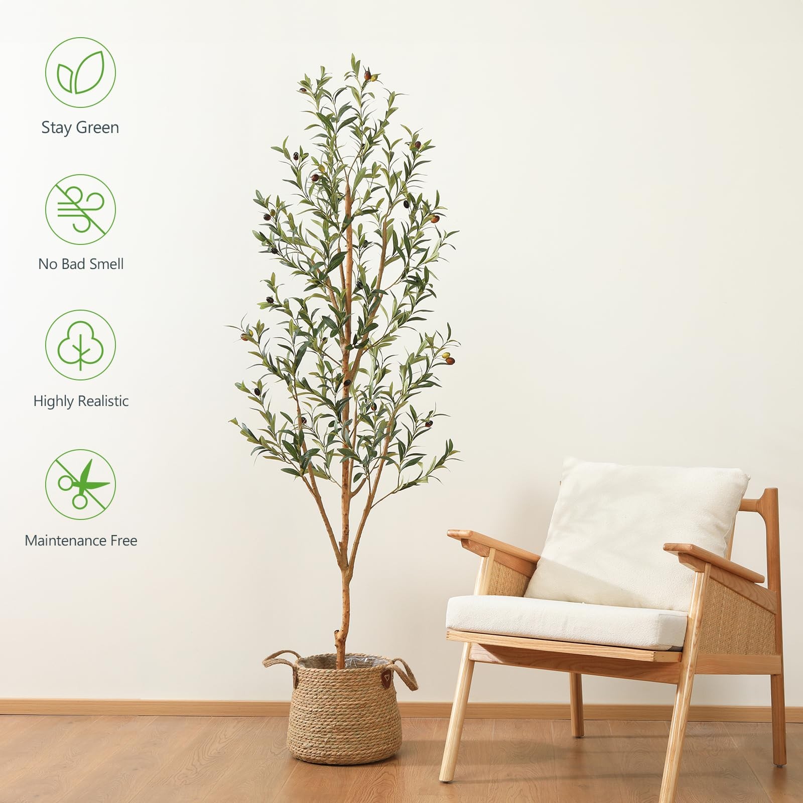 6FT Artificial Olive Tree Indoor – Real Wood Trunk & Silk Leaves