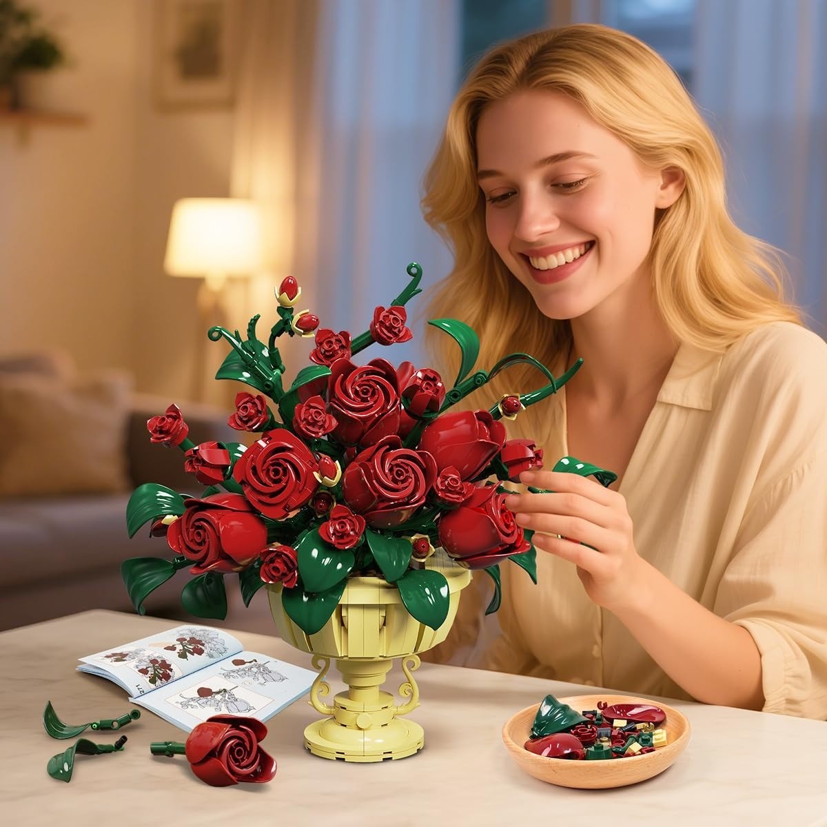 PLAXSOON Rose Flower Building Set for Adults | Bonsai Plant Kit