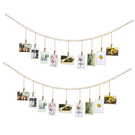 Wall Hanging Photo Display with Wooden Beads Garland 4 Feet Boho Collage 2
