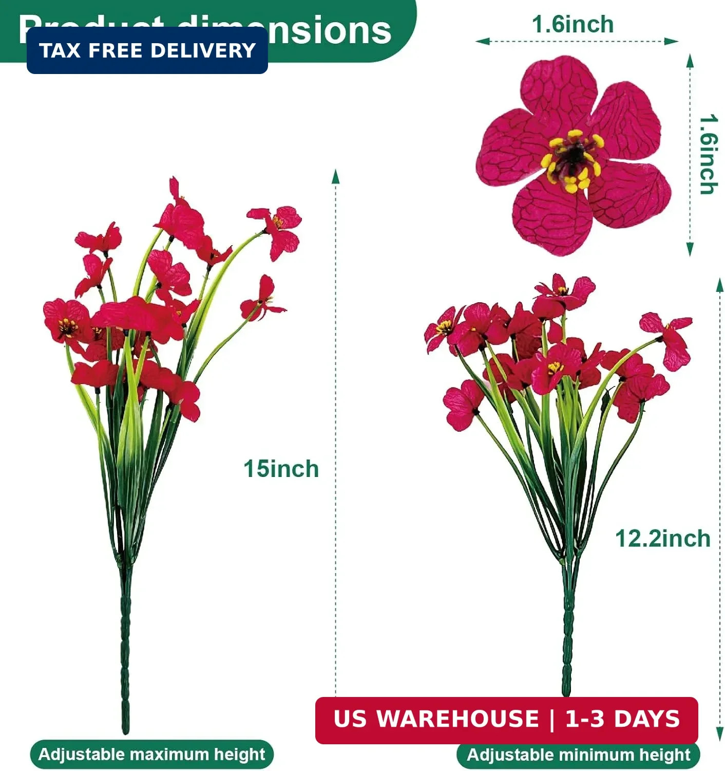 24 Pcs (6 Color) UV Resistant Outdoor Artificial Faux Flowers Plants Realistic P