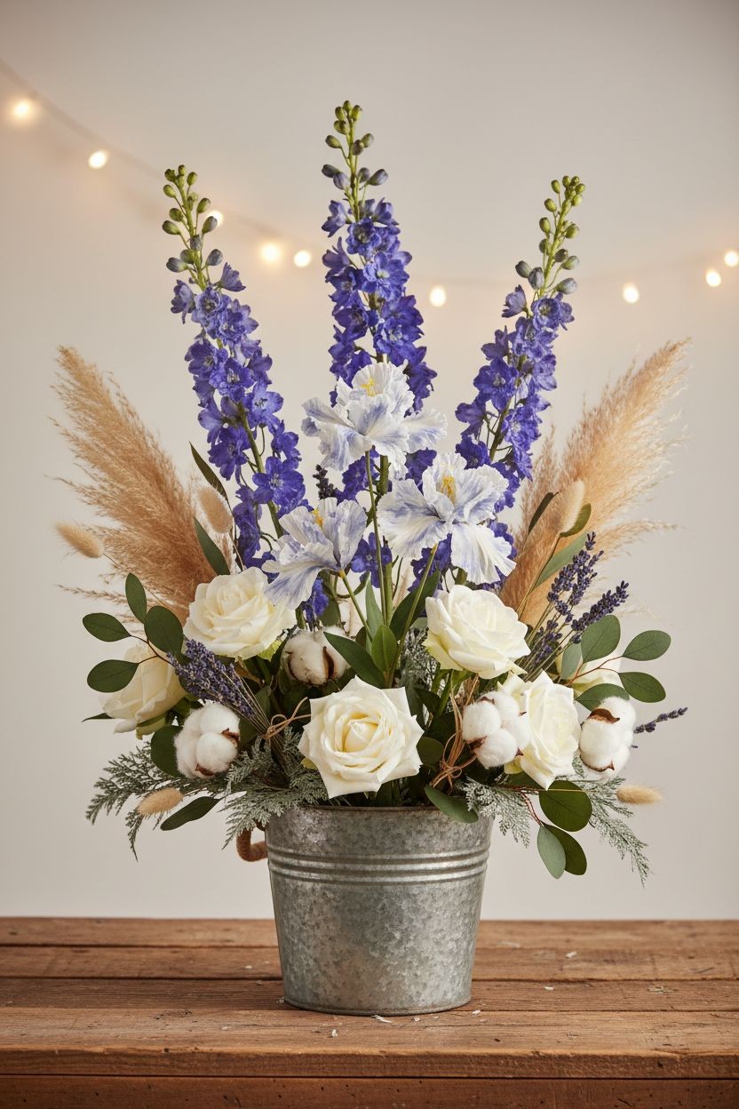 Luxury Faux Iris Stem Periwinkle Blue White Artificial Flower Wedding Floral Fre