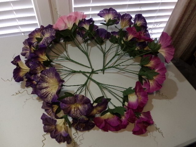 Eight Beautiful Purple and Pink Morning Glory Artificial Fabric Flower Bunches