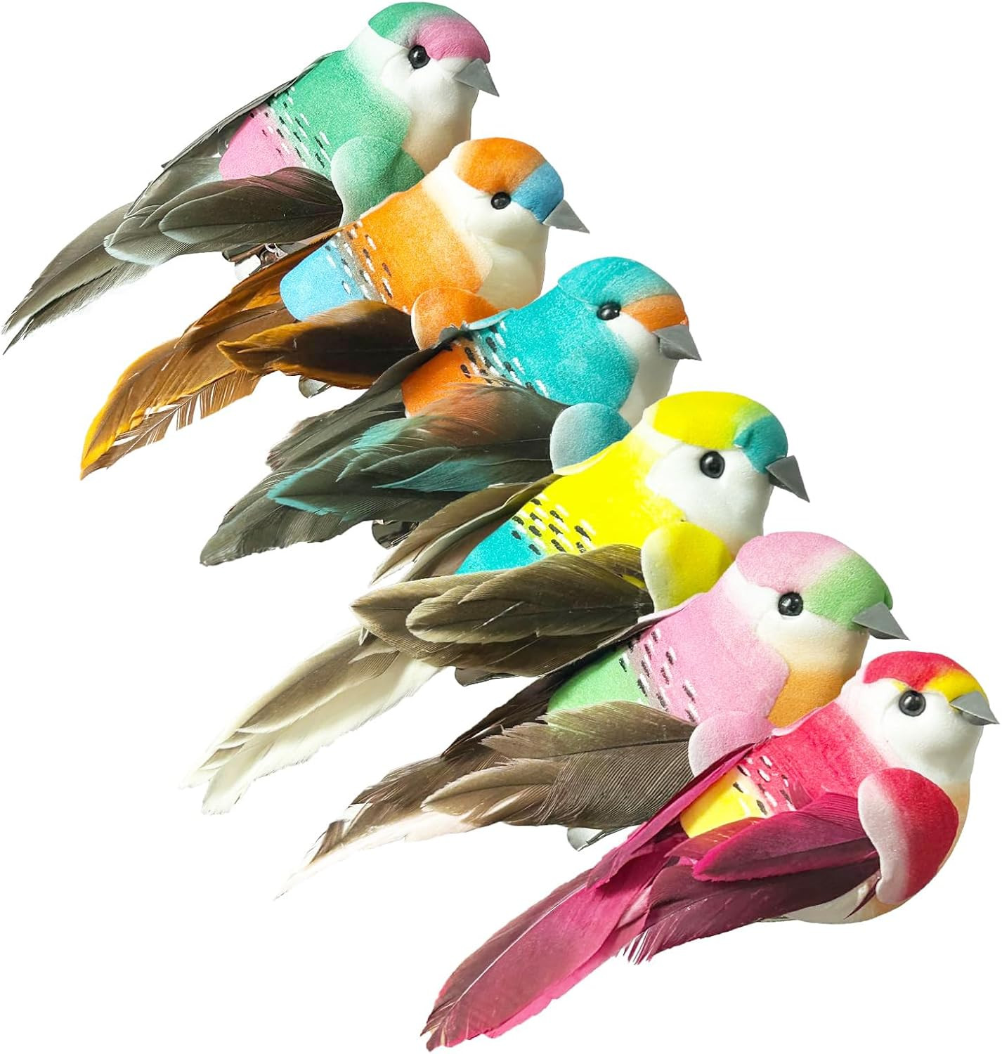 6Pcs Artificial Spring Birds Clip on Colorful Bird for Crafts Tree