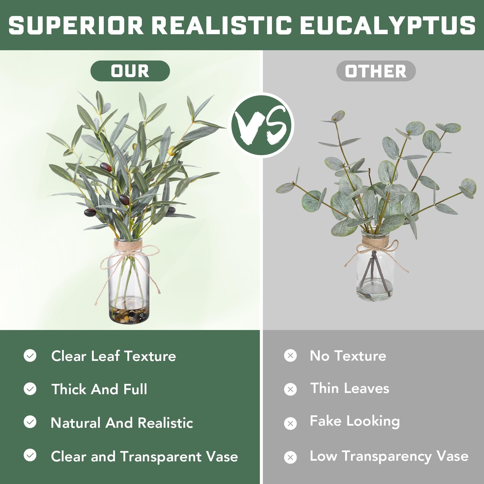 15.74” Artificial Olive Branches in Glass Vase with Faux Water & Natural Ston…