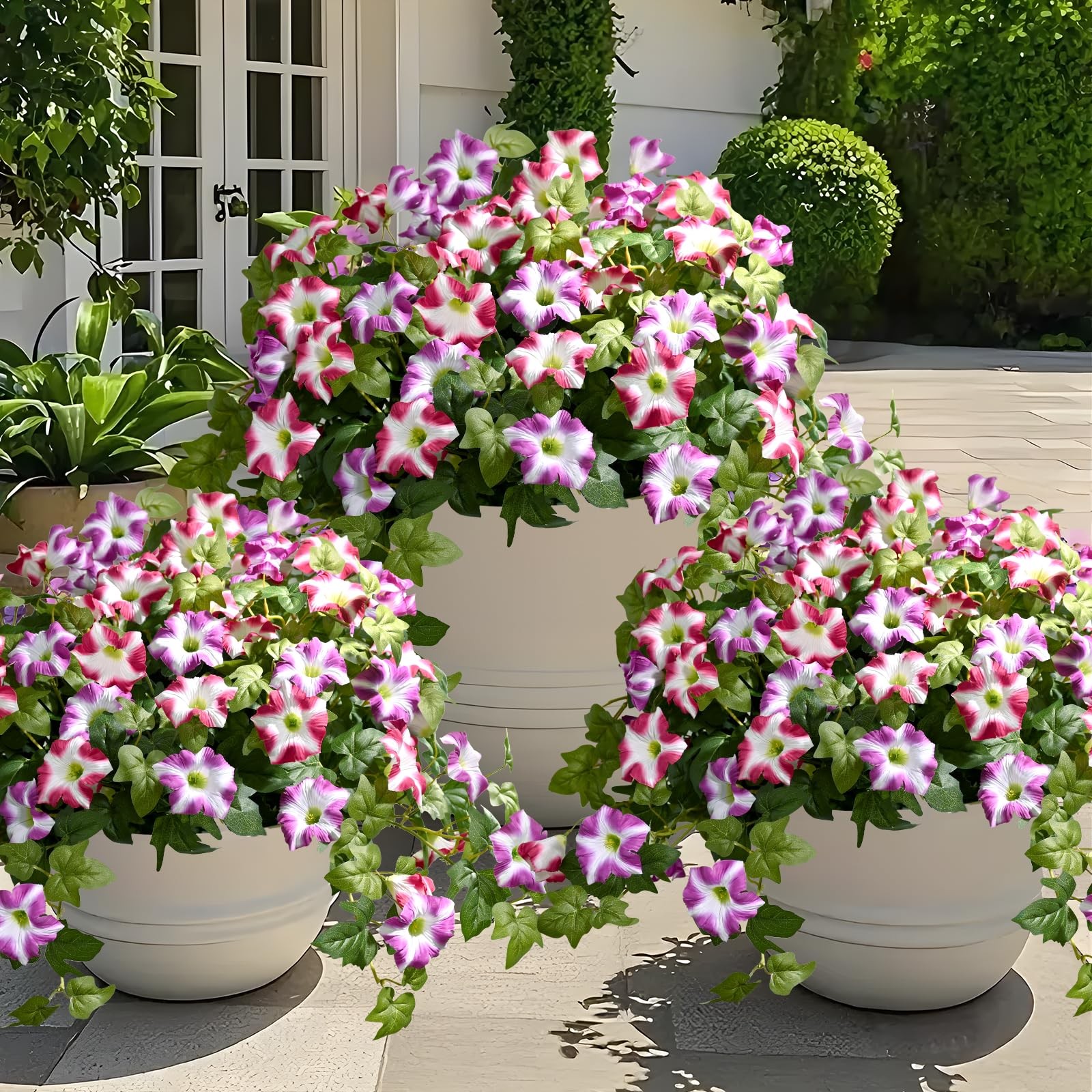 Artificial Flowers for Outdoors, 2Pcs Artificial Petunias UV Resistant Realistic