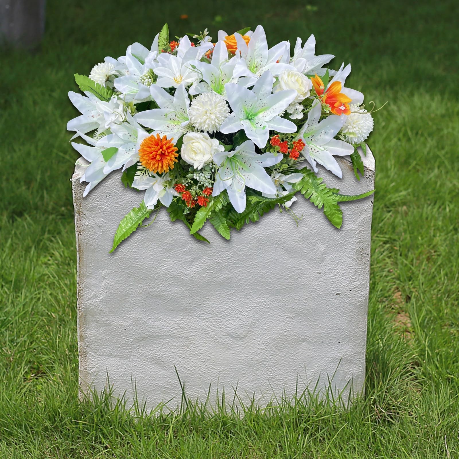 Headstone Flower Saddle, Silks Artificial Cemetery Flowers for Grave-Realisti…