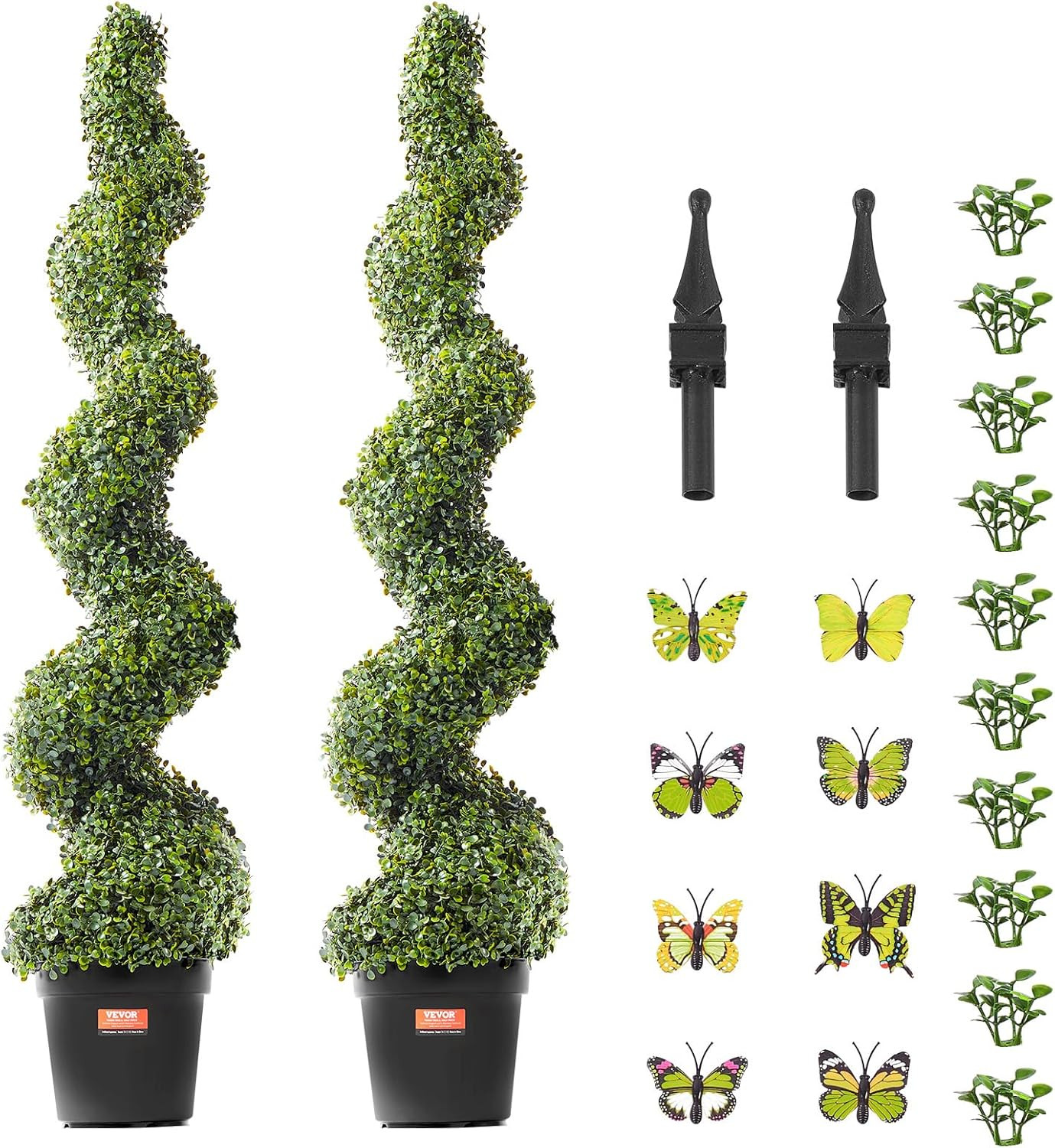 60″ Spiral Artificial Boxwood Topiary Trees – UV Rated Indoor/Outdoor Set