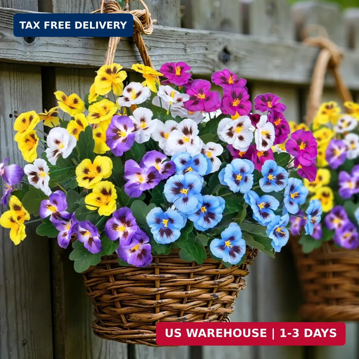 Ouddy Decor 15 Bundles Artificial Flowers for Outdoors, 15″ Fake Pansies Silk Fl