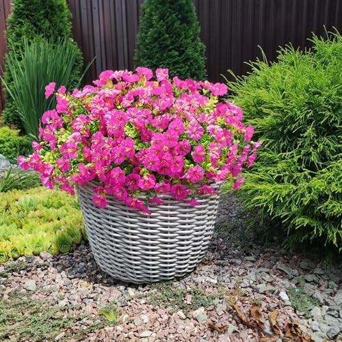 Artificial Flowers Fake Plants for Outdoors Decoration, 12 Bundles Silk Fuchsia
