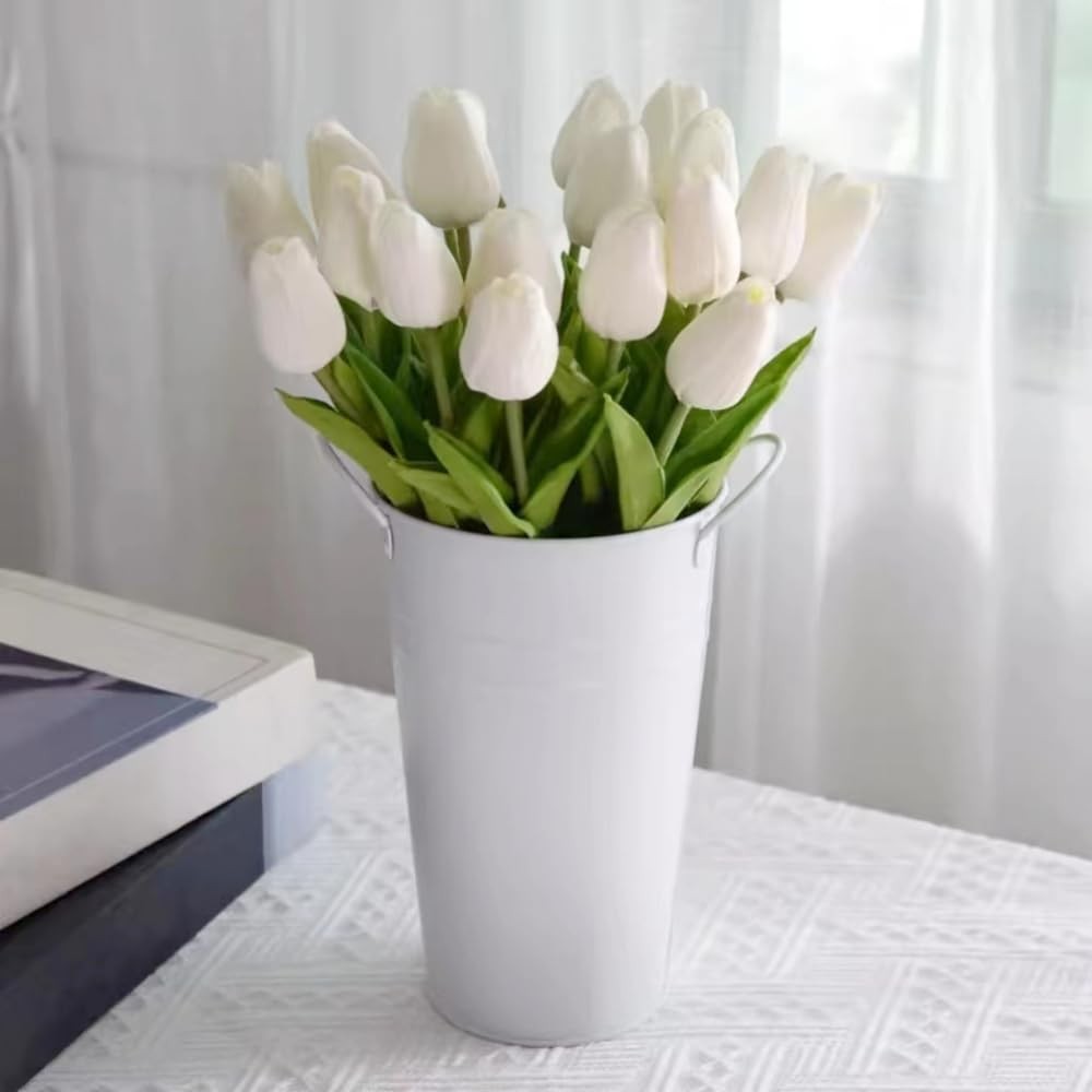 20 PCS White Artificial Tulips Real Touch PU Fake Flower Arrangement Bouquets