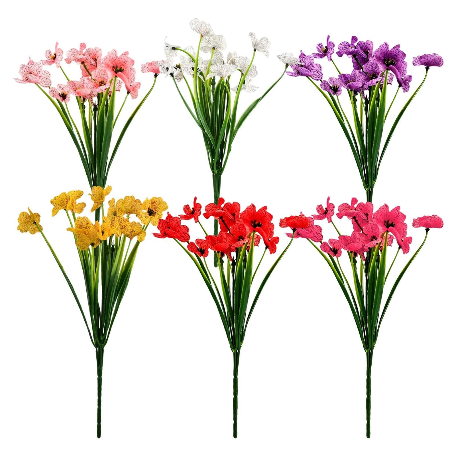 6 Bundles Artificial Violet Flowers, UV Resistant Faux Plastic Silk Flowers, …
