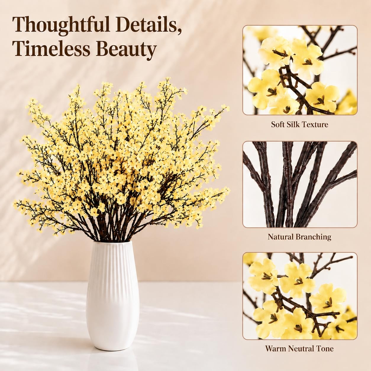 6 Bundles Light Yellow Artificial Babys Breath Silk Gypsophila 18.5 In Decor