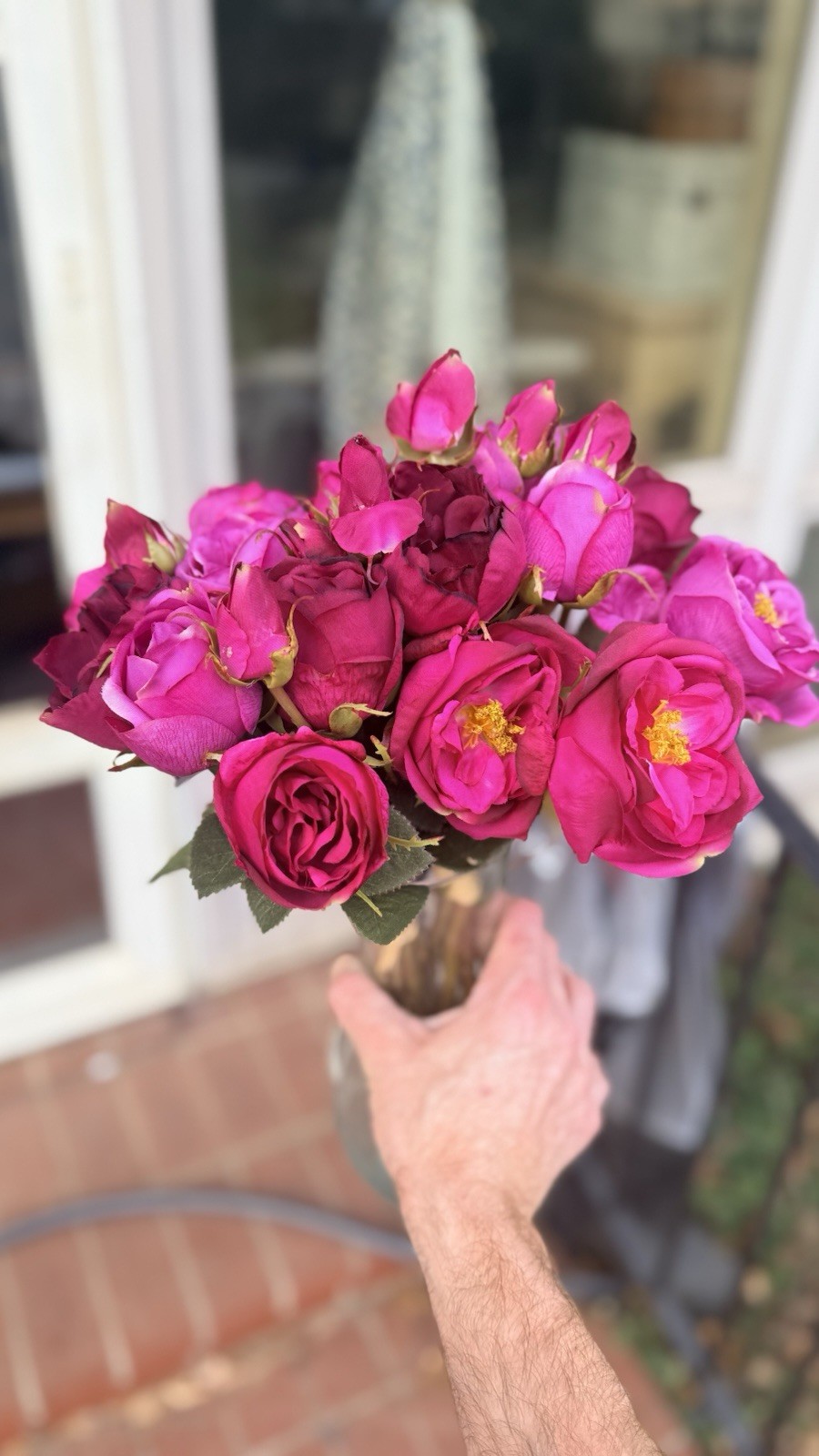Reddish Pink Garden Cut Roses Bundle of 8 Artificial Flowers