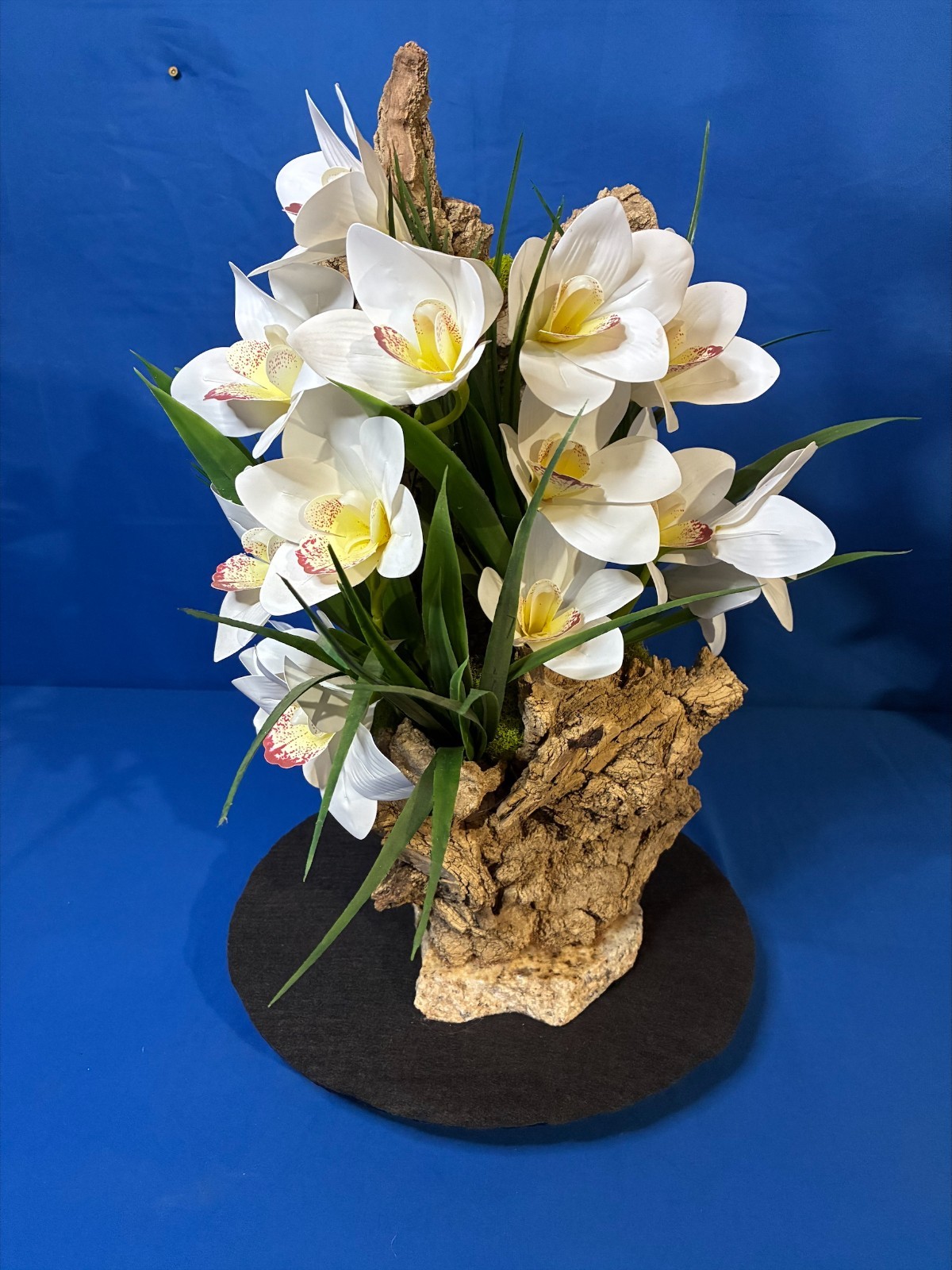 Orchid Artificial Plant Home Arrangement Marble Base Natural Bark Handmade