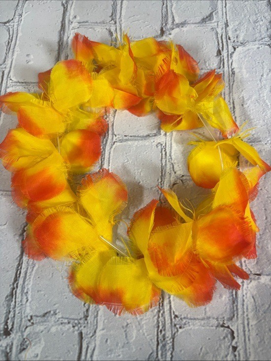 Matching Set of Hawaiian Artificial Flowers Lei and Crown Yellow Orange