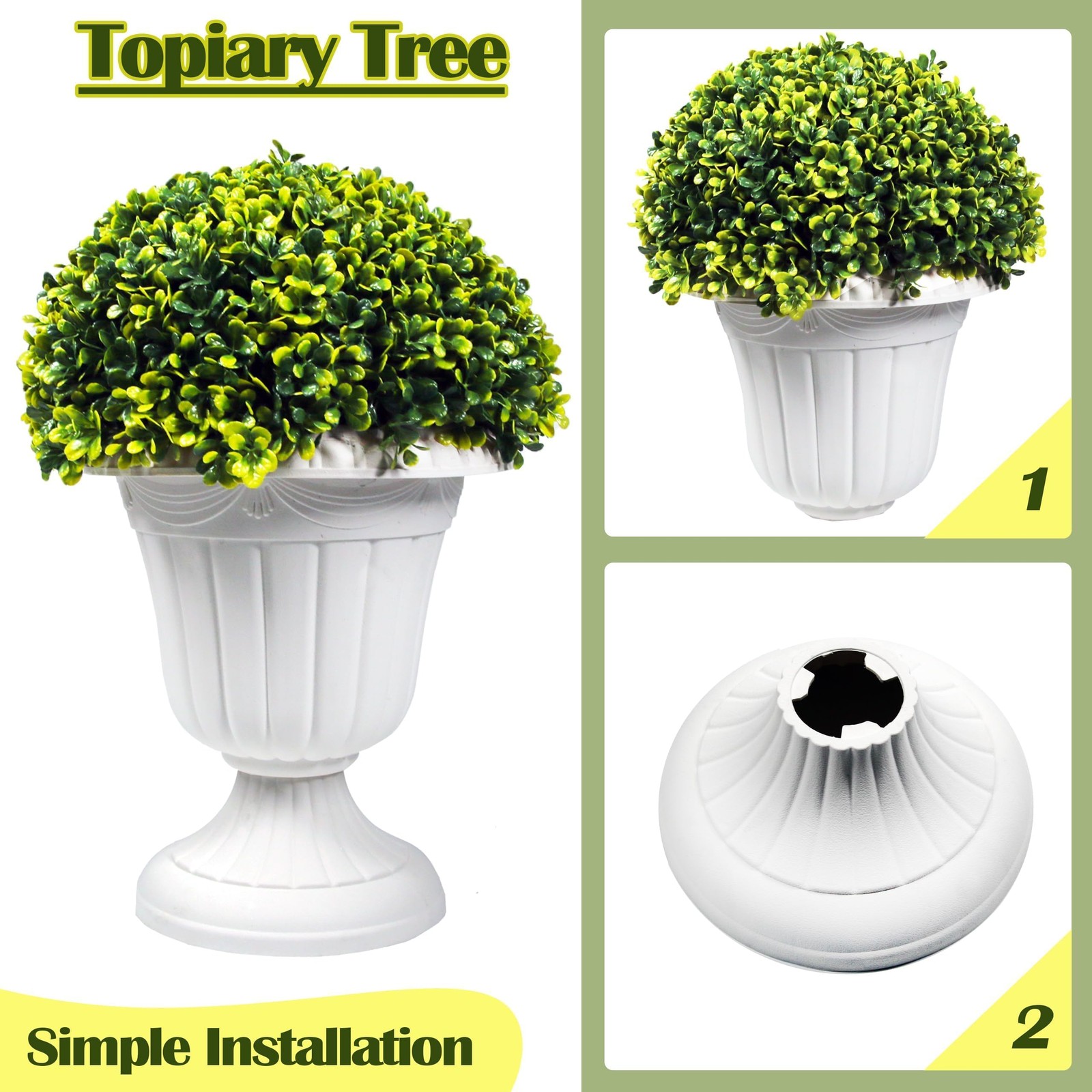 2 PCS 17” Artificial Plastic Pine Cone-Shaped Leaves Topiary Ball Tree，Faux P…