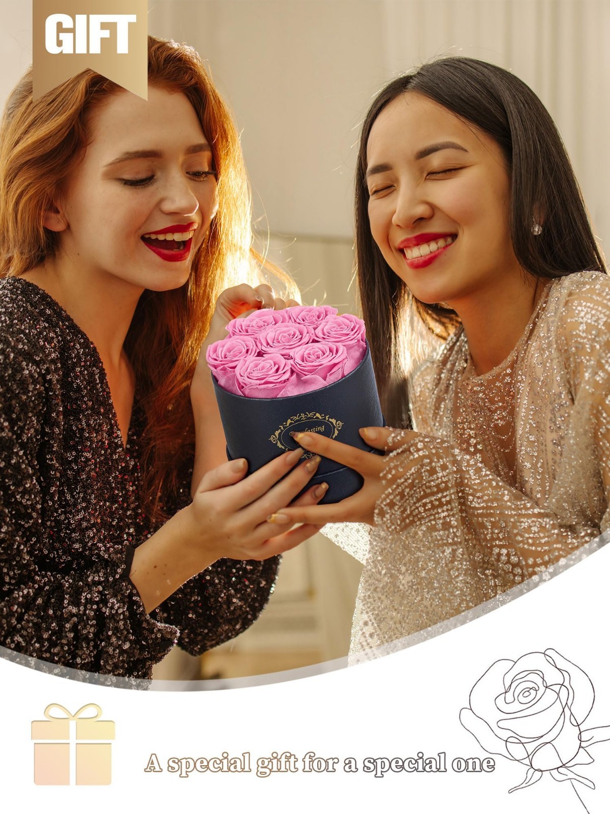 Long Lasting Preserved Roses in Round Black Box – Forever Flowers for Mom, Wife,