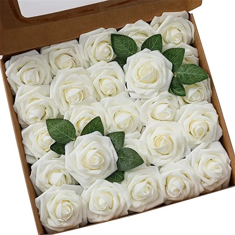 25Pcs Artificial Flowers Fake Flowers Roses Stem for DIY Wedding Bouquets Party