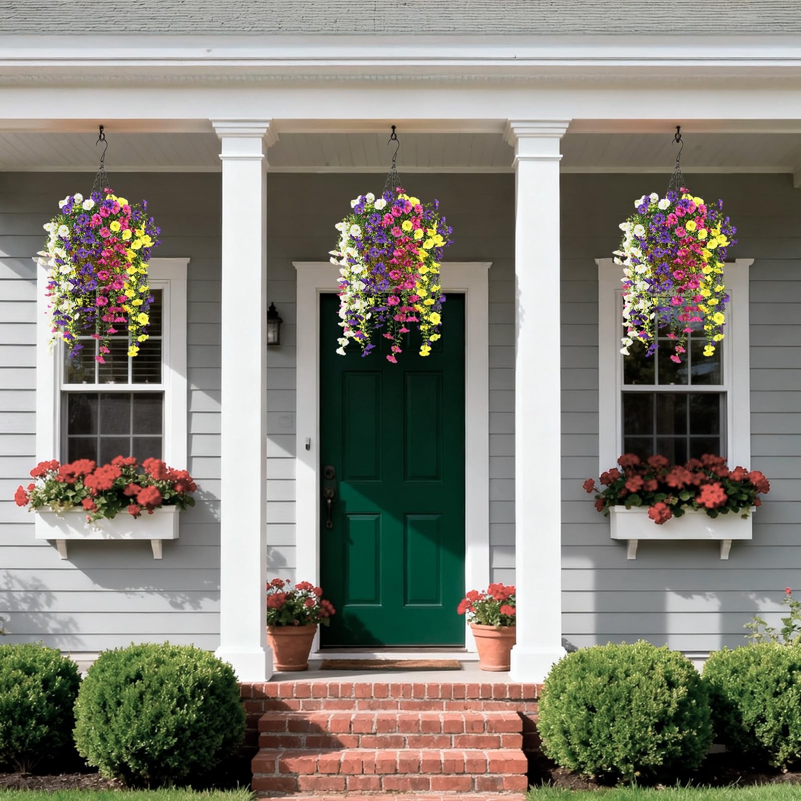 Homsunny Artificial Fake Hanging Flowers Plants Baskets for Outdoor Spring De…