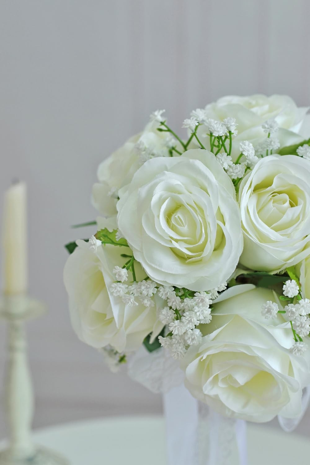 White Ivory 7 Inch Wedding Bouquets Baby’s Breath Artificial Roses Decor