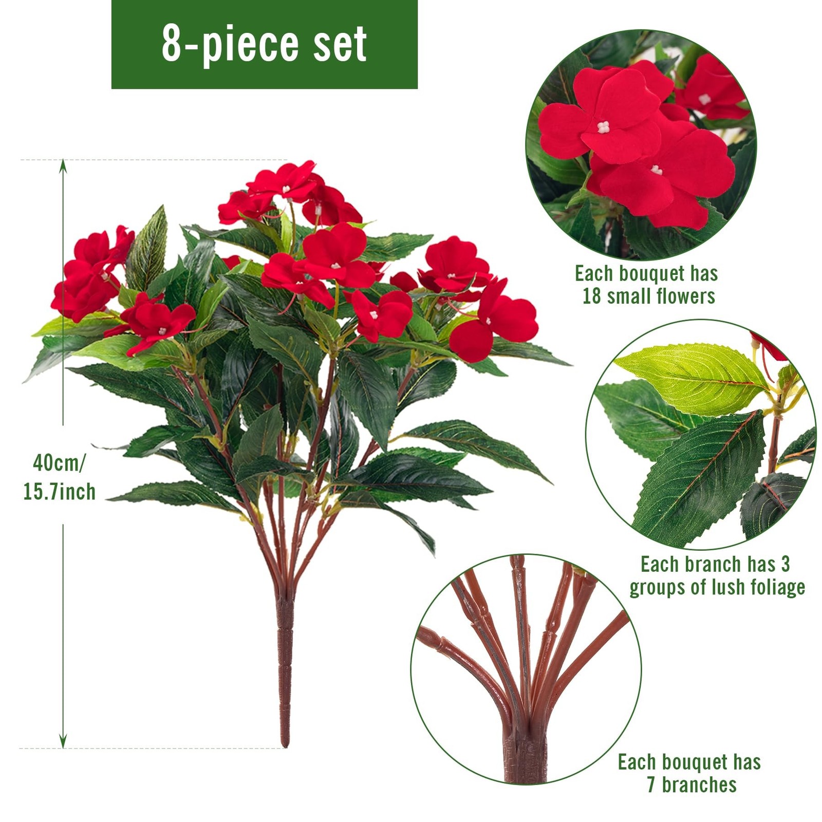 Uqueeten15.7 Fake Flowers Artificial Flowers Outdoor,Silk Artificial Impatiens