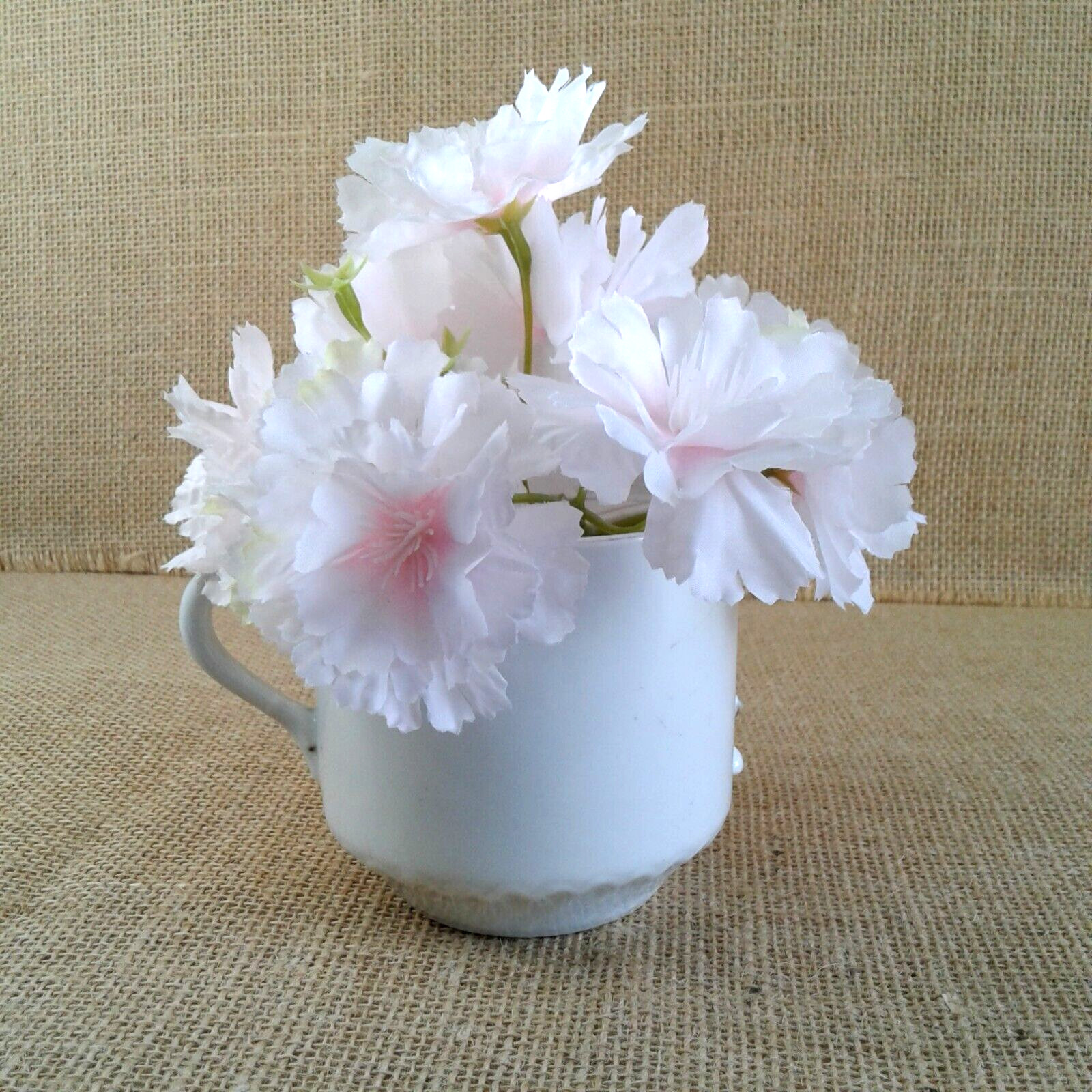 Fluffy Pink Floral Decor Green Gold Mustach Porcelain Cup Chic Country Gift 1460