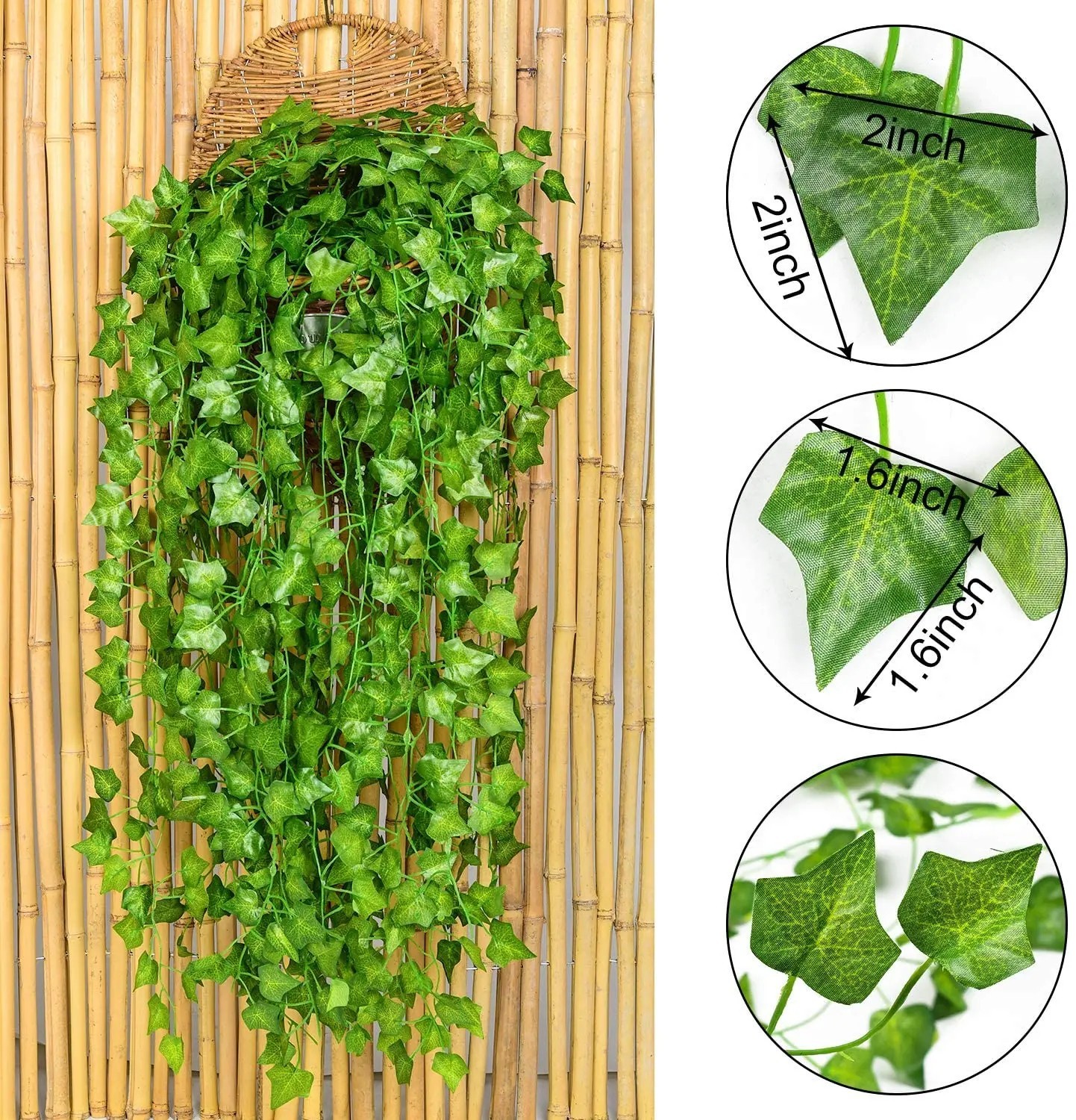 12 PCS Artificial Ivy Leaf Plants Fake Hanging Garland Plants Vine Home Decor
