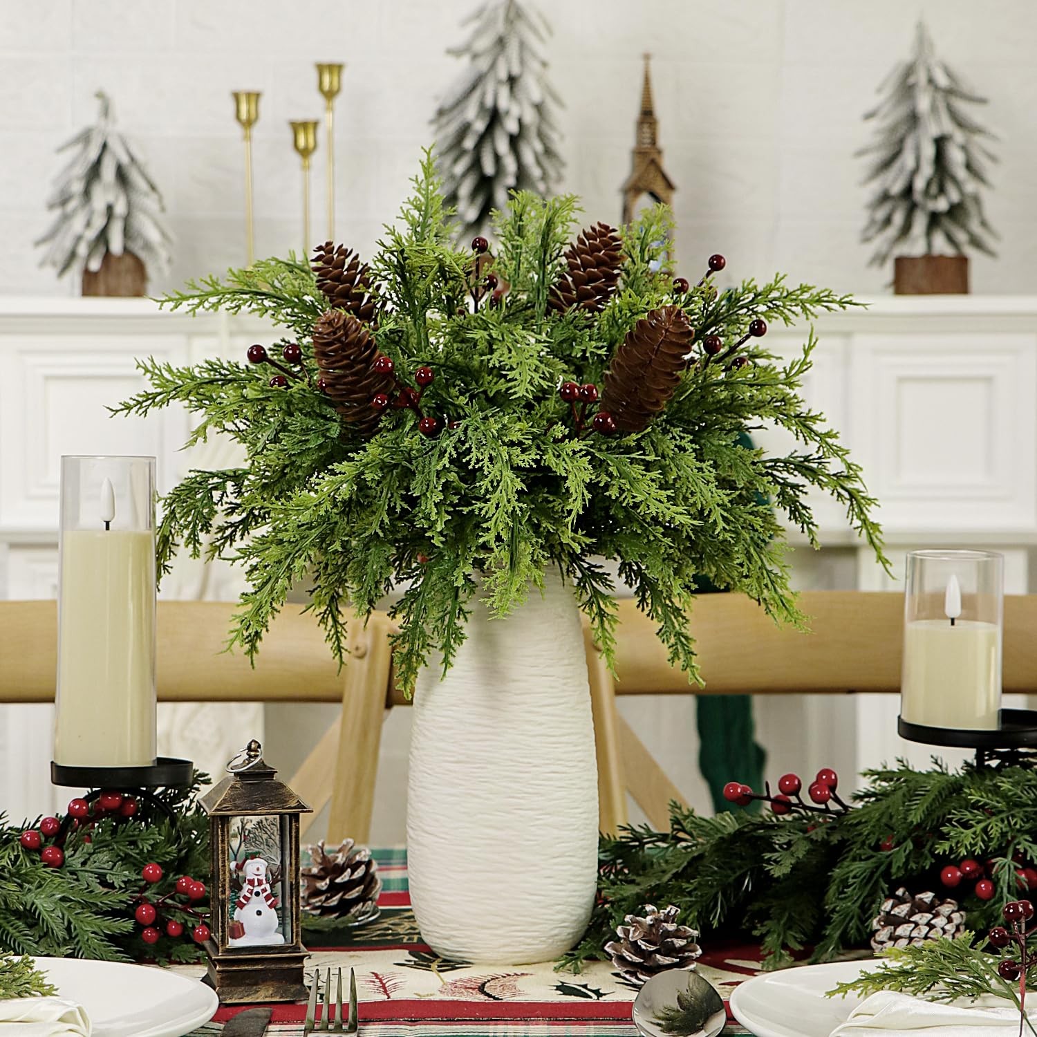 40 Pcs Artificial Pine Branches Pinecone Holly Set, 12.5 Inch Christmas Green…