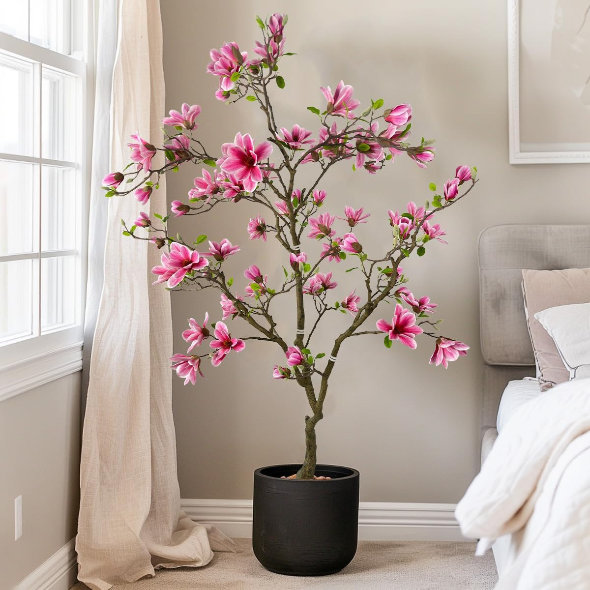 7ft Pink Artificial Magnolia Tree for Modern Home & Office Decor