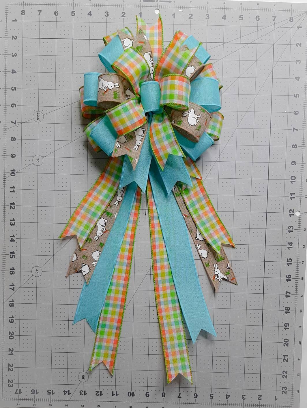 Easter Bow, Light Blue, Check, Easter Bunny Print