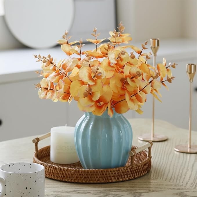 Eucalyptus Orange Artificial 14″ Flowers 12 Stems 2 Packs of 6 NEW