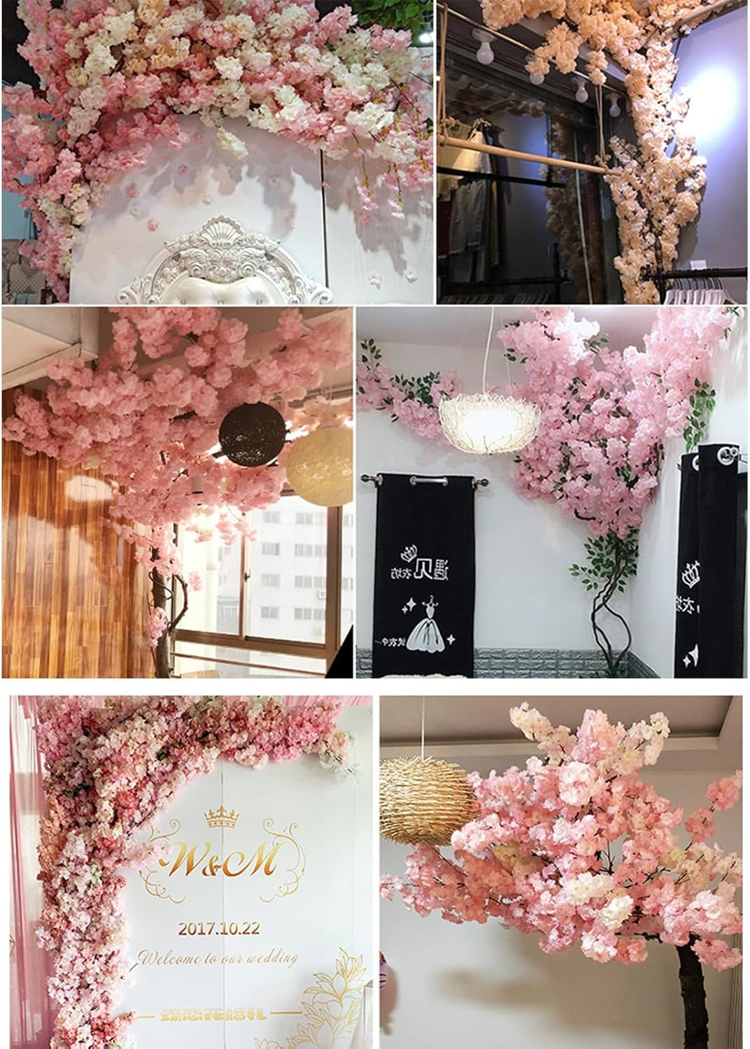 50PCS Artificial Cherry Blossom, Silk Cherry Blossom Branches, Realistic Fake Fl