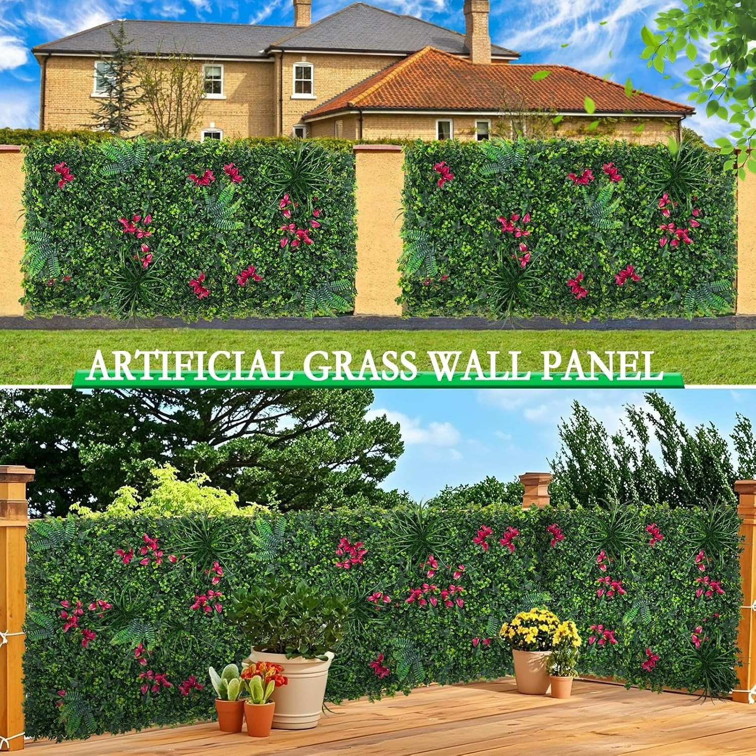 12 Piece Mint Green Grass Wall Panels for Indoor/Outdoor Elegance, 20”x20”