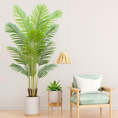 Artificial Palm Tree Indoor 5ft with White Pot,Realistic Leaves 5ft Palm Tree