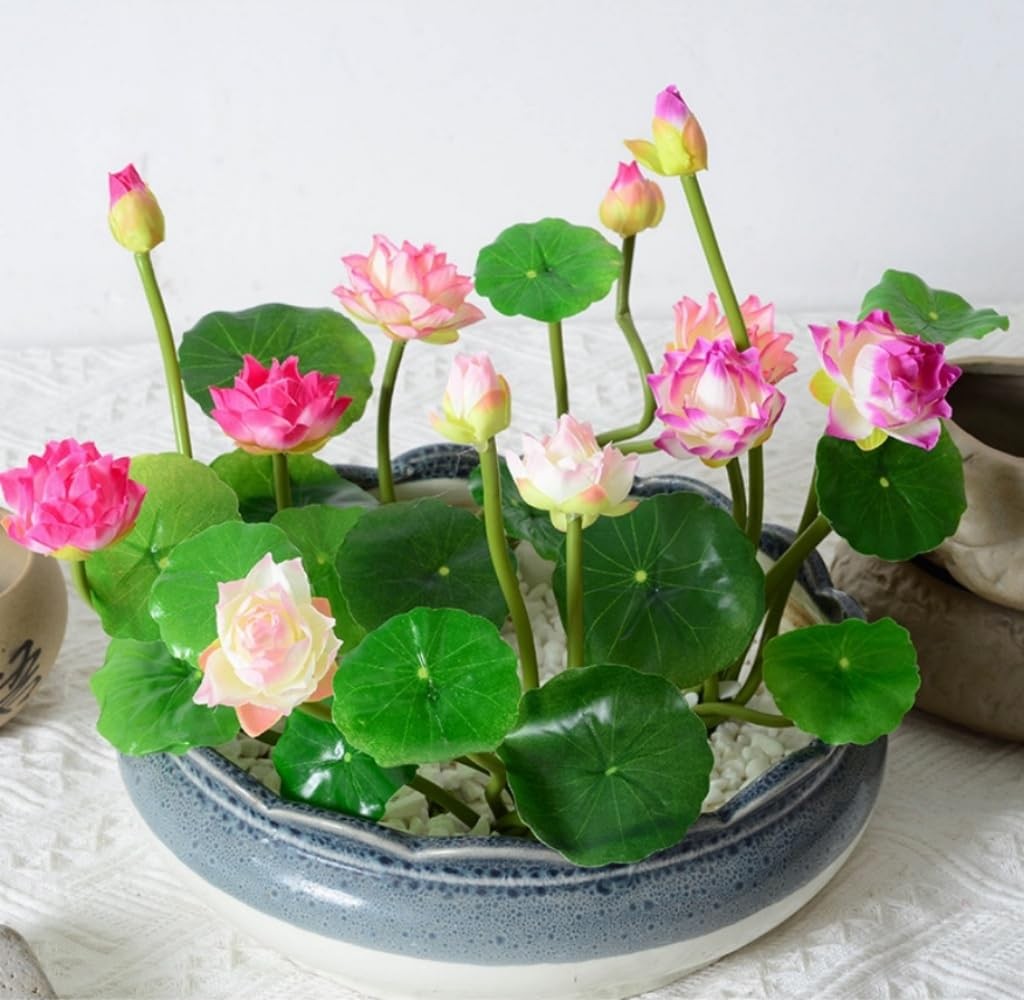 6 Pcs Water Lily Artificial Flower,10″ Silk Plants Floating Flowers,Plastic F…