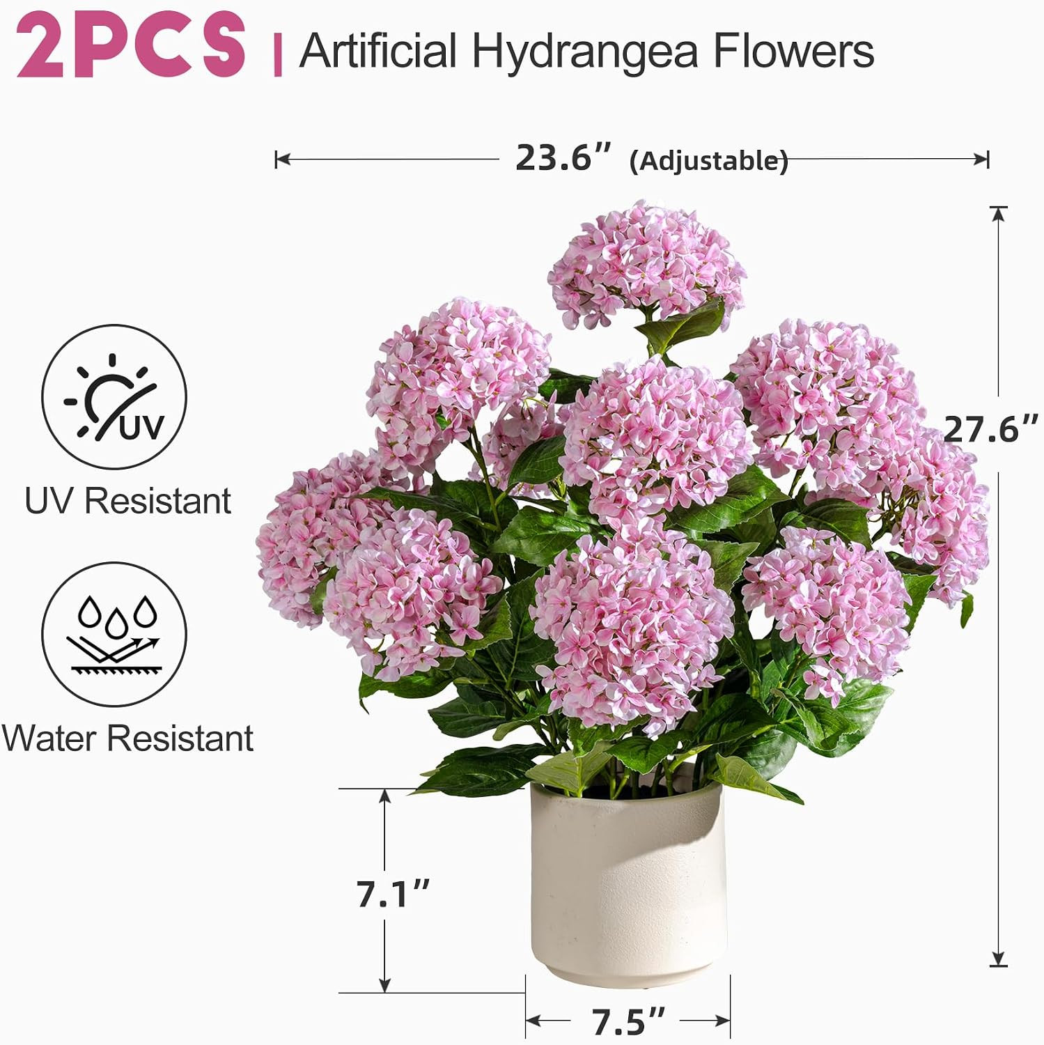 2 Pack Large Faux Plastic Plantas in Pot UV Resistant Fake Flowers Trees Indoor