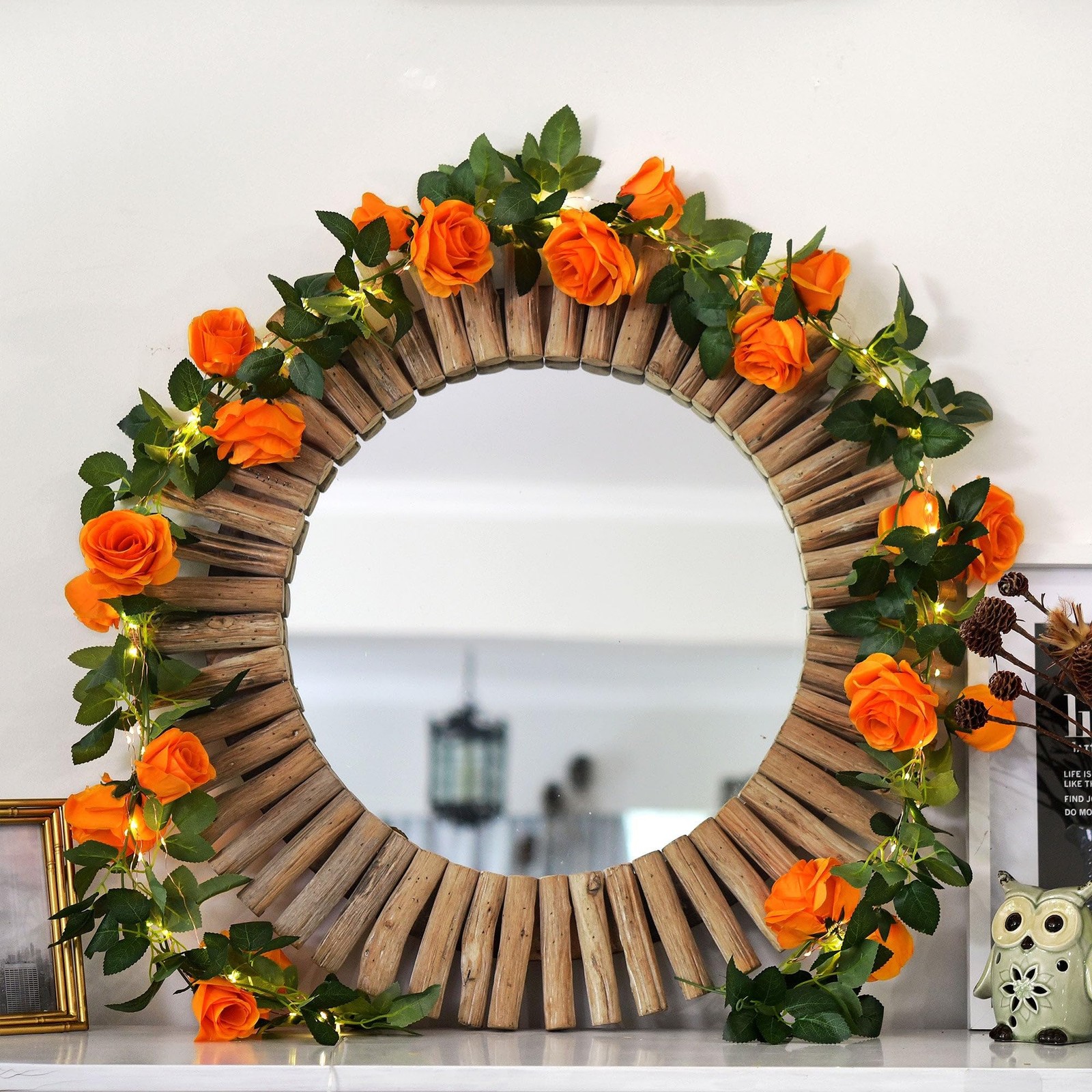 FiveSeasonStuff 29 Ft 4 Pack Mandarin Orange Rose Silk Flower Garland Artific…