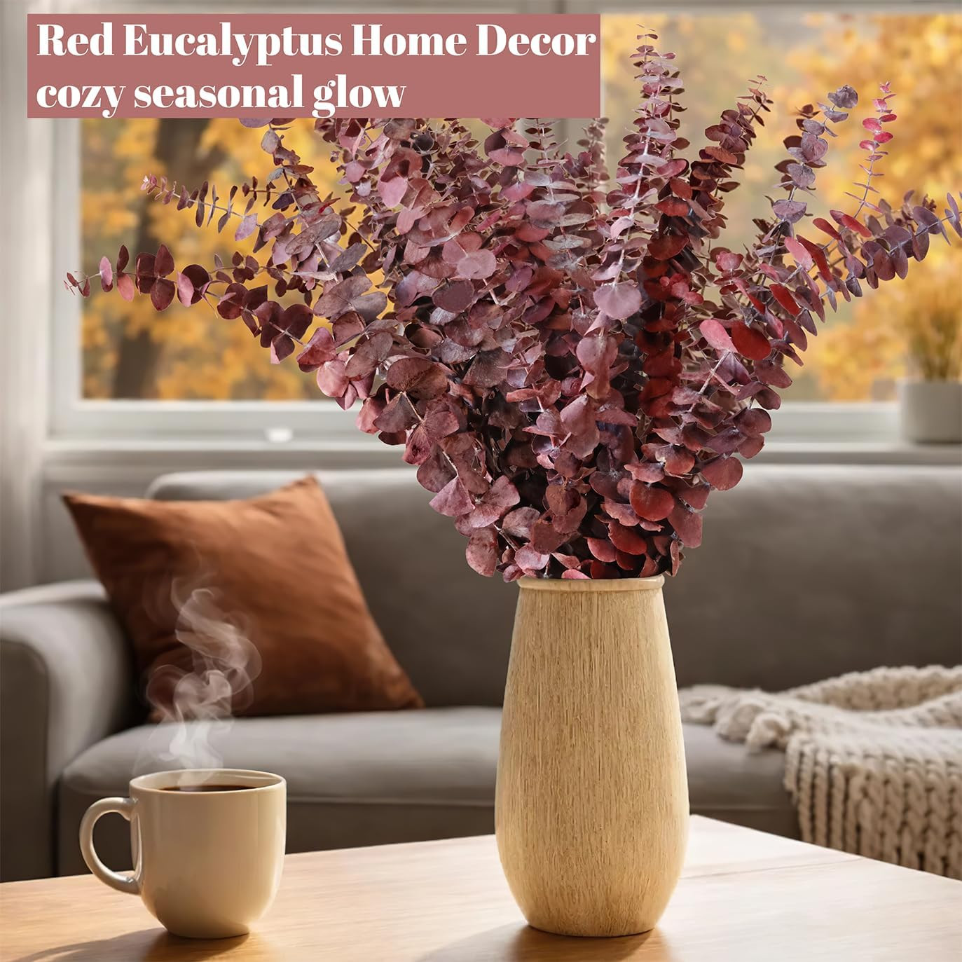 18 Pcs Dried Red Eucalyptus Stems – 17″ Preserved Fall Eucalyptus Bouquet, Rusti