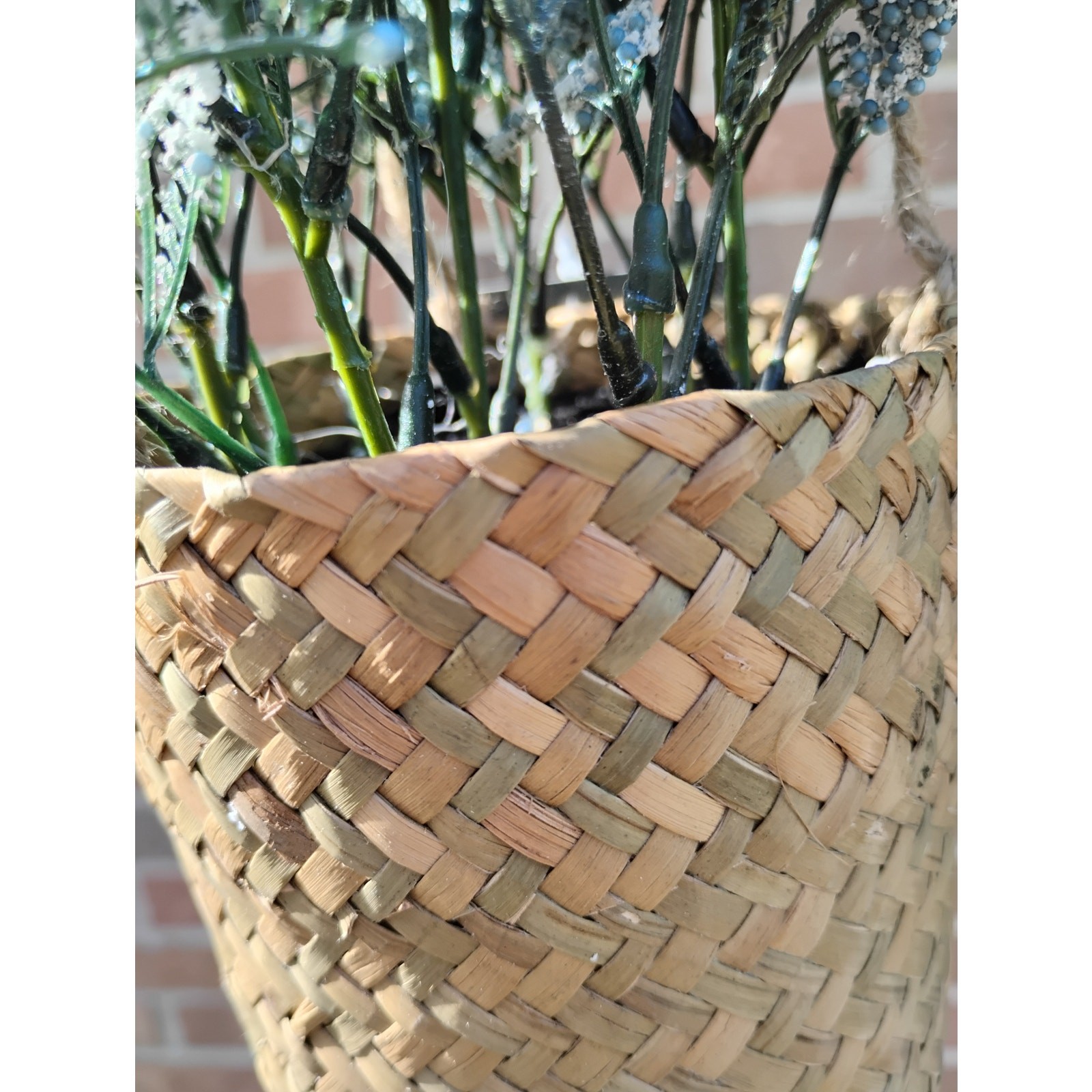 Faux Hanging Lavender Plant Basket Boho Woven Planter Spring Decor