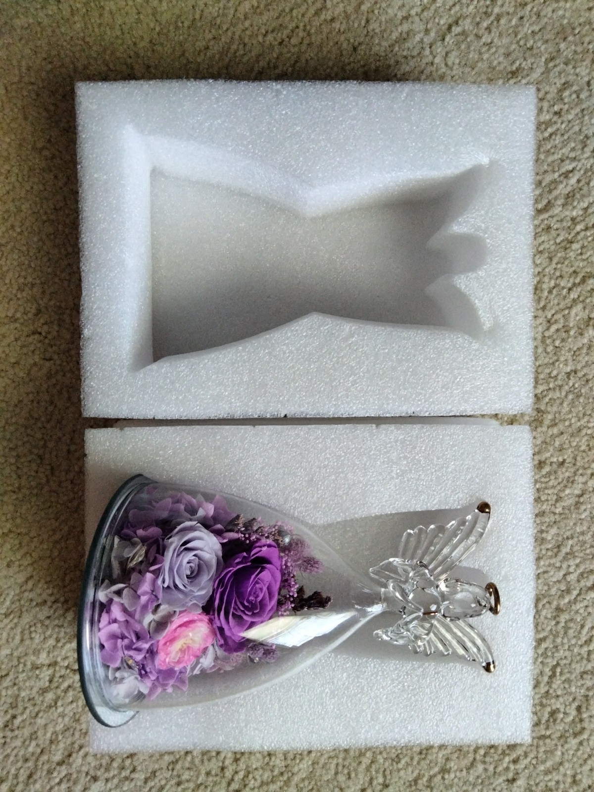 NEW Large Angel Figurine Preserved Real Roses Flowers with Light
