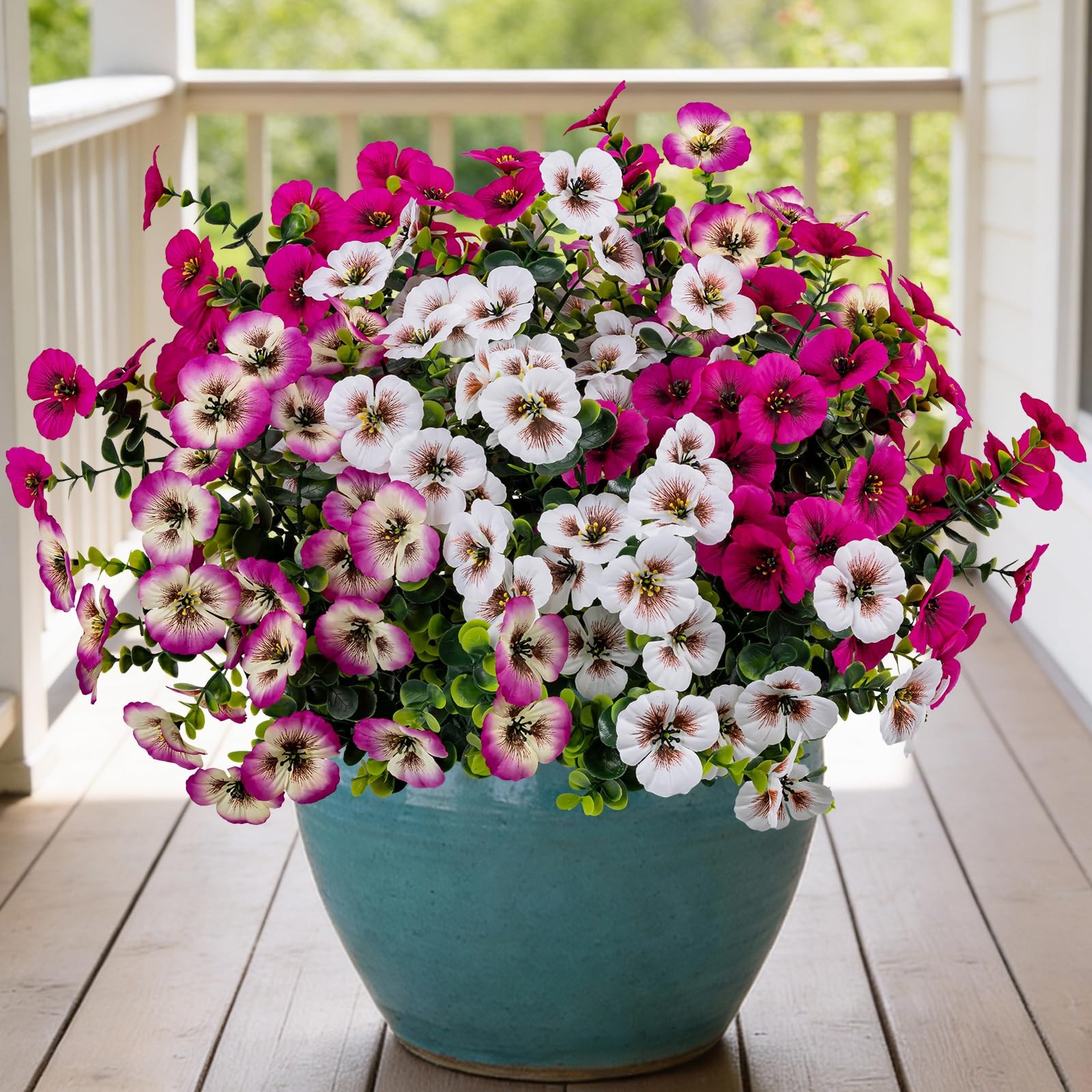 17 Inch Artificial Faux Pansy Flowers for Outdoor,Fake Pansies Flowers with E…
