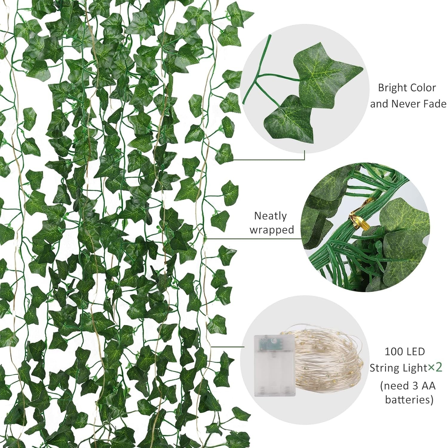Hanging Ivy Garland with 200 LED Lights for Indoor and Outdoor Decoration