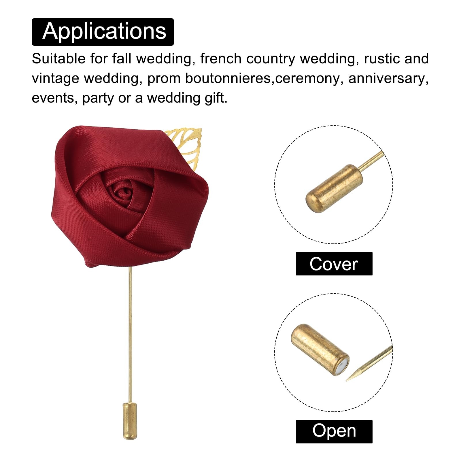 12 Pcs Rose Boutonnieres Pins for Men Wedding Ceremony Artificial Faux Flower
